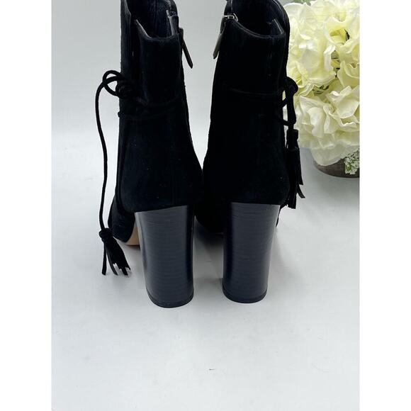 Sam Edelman Black Suede Embroidered Floral Winnie Block Heel Ankle Boots Sz 8 - Picture 4 of 15
